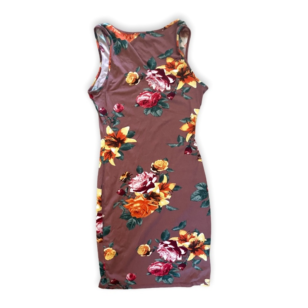 Heart & Hips Woman’s Milk Chocolate Floral Autumn Sleeveless Comfy Bodycon Dress - Picture 8 of 9
